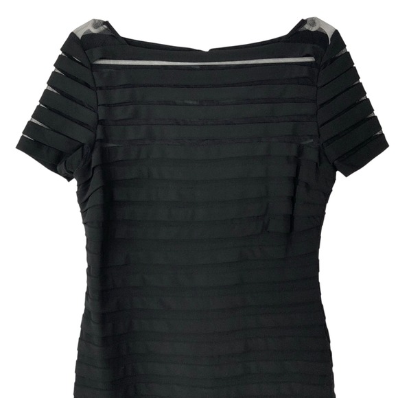 Adrianna Papell Black Tiered Ribbon Mesh Sheath Dress 10P Short Sleeve Cocktail - Picture 2 of 7